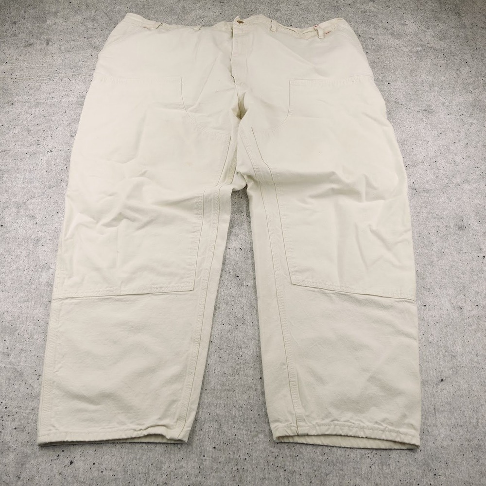 Vtg Carhartt Mens Off White Tapered Double Knee Carpenter Pants 50x31 Red Stitch
